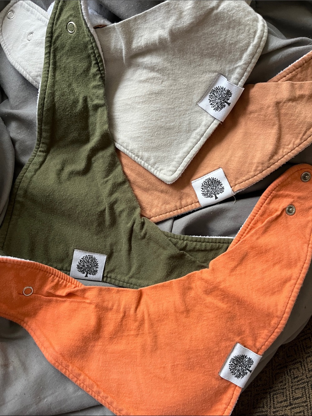 Parker Baby Co. Organic Cotton Kids Bandana Bibs - Orange, Olive & Cream